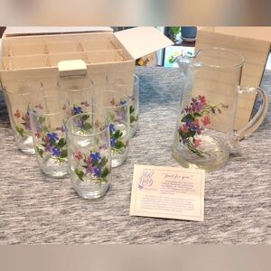 Vintage Crystal Avon Wild Violets Collection, 6 Cups/Tumblers &  Pitcher Set